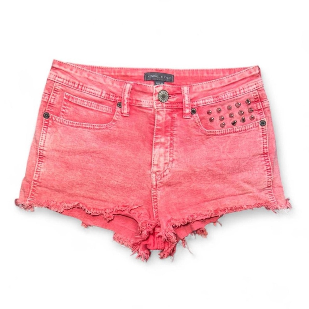 KENDALL + KYLIE VTG 2010s Hot Pink Studded High-Rise Distressed Denim Shorts — 5